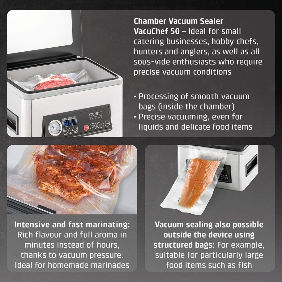 Vakuumierer VacuChef 50: Ideal für Gastronomie, Hobbyköche, Jäger, Angler und Sous-vide-Fans.