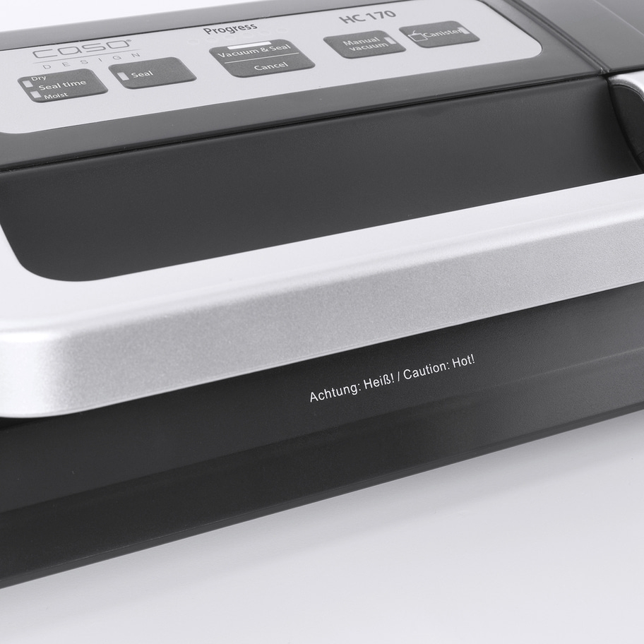 Vakuumiergerät mit Bedienfeld und Warnhinweis: Achtung: Heiß!