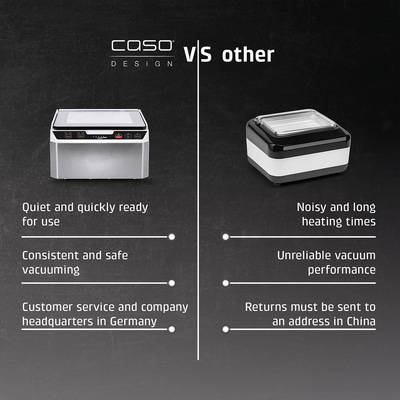 Vergleich Caso Vakuumierer: Leise, schnell, 36 Monate Garantie vs. Andere: Laut, langsam, 12 Monate Garantie
