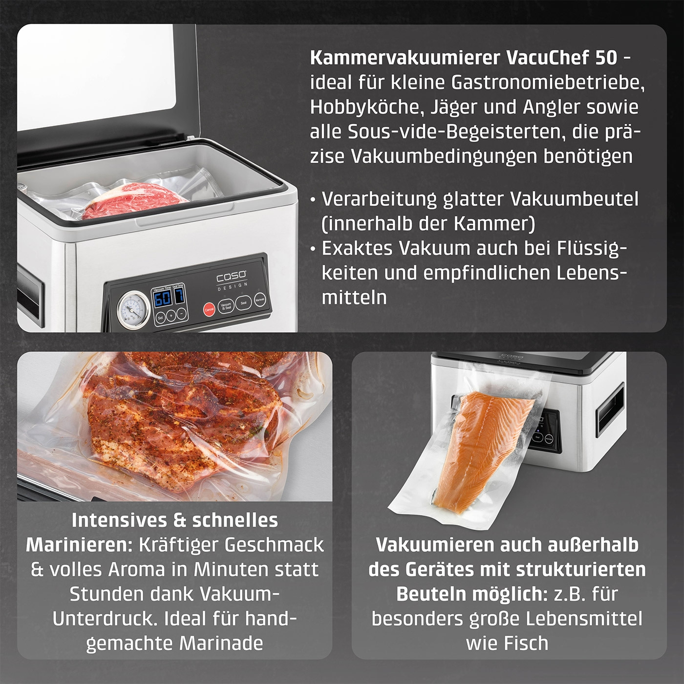 Vakuumierer VacuChef 50: Ideal für Gastronomie, Hobbyköche, Jäger, Angler und Sous-vide-Fans.