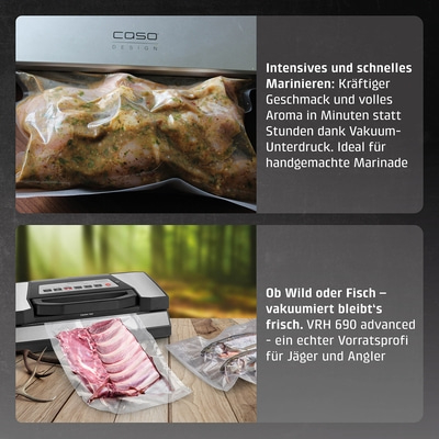 Caso Vakuumierer mit Fleisch und Fisch, Marinieren, Vorratsprofi für Jäger und Angler