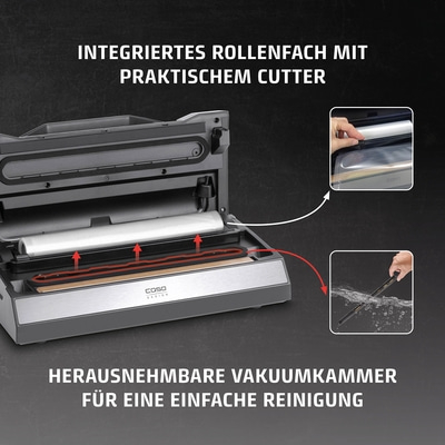 Vakuumiergerät mit Rollenfach und Cutter, herausnehmbare Vakuumkammer für einfache Reinigung