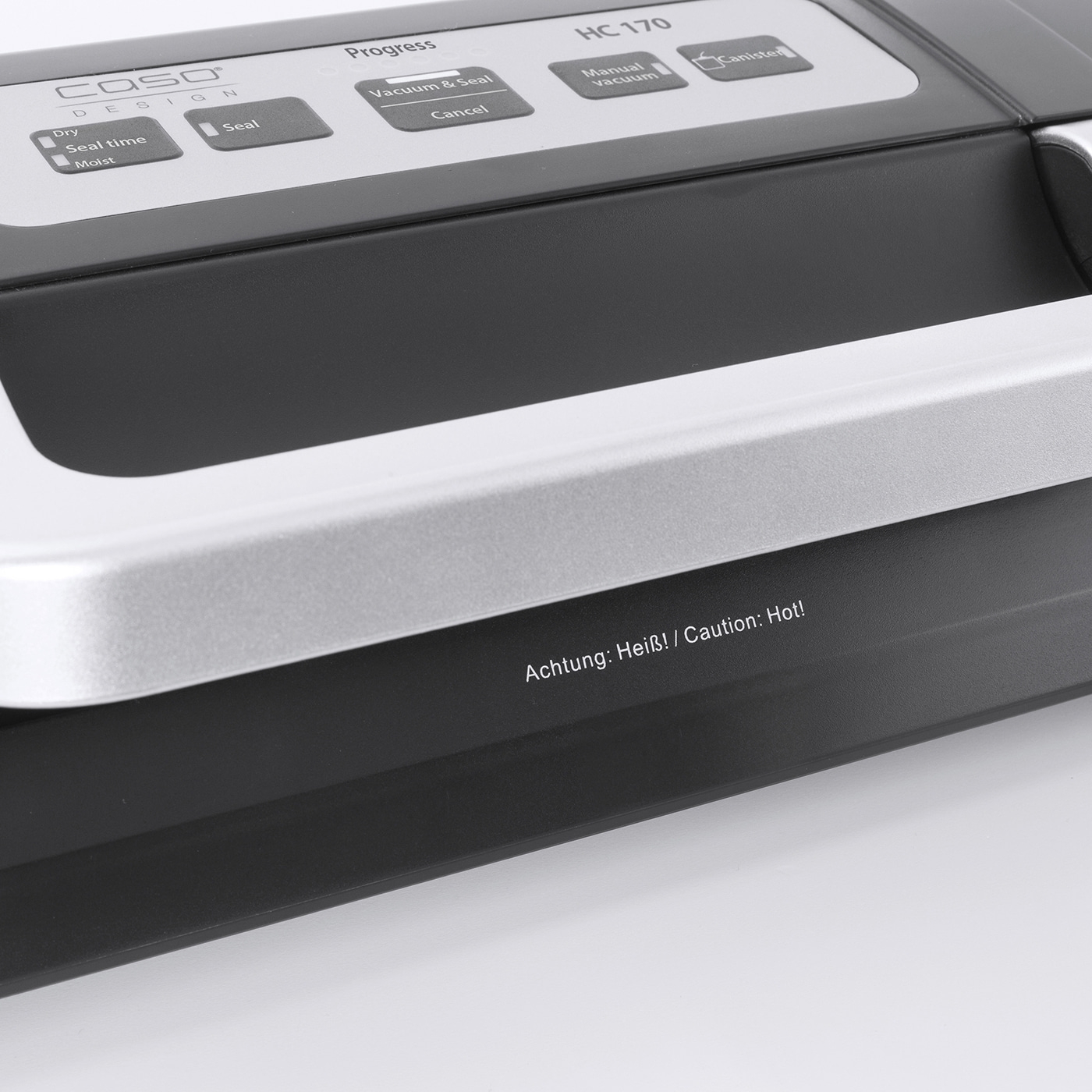 Vakuumiergerät mit Bedienfeld und Warnhinweis: Achtung: Heiß!