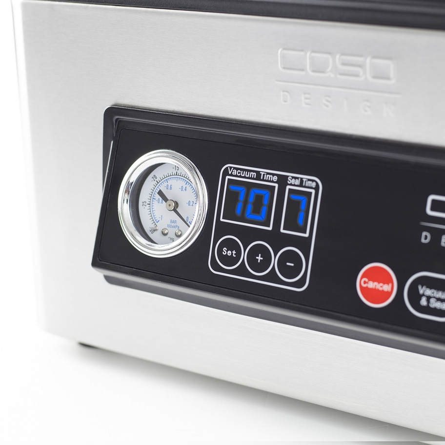 Vakuumiergerät mit Anzeige, Knöpfen und Messgerät. Caso Design.