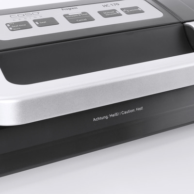 Vakuumiergerät mit Bedienfeld und Warnhinweis: Achtung: Heiß!