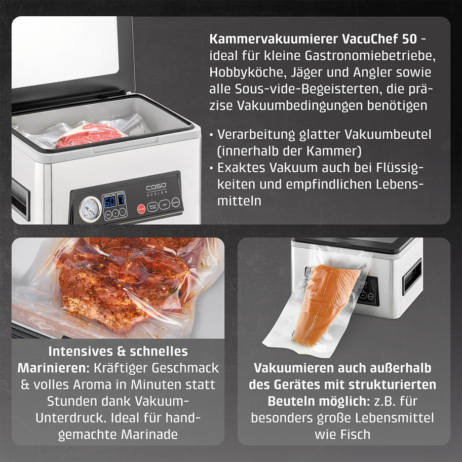 Vakuumierer VacuChef 50: Ideal für Gastronomie, Hobbyköche, Jäger, Angler und Sous-vide-Fans.