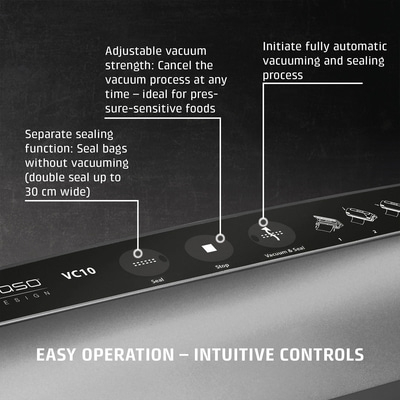 Vakuumiergerät mit Funktionen: Vakuum, Schweißen, Stopp, einfache Bedienung.