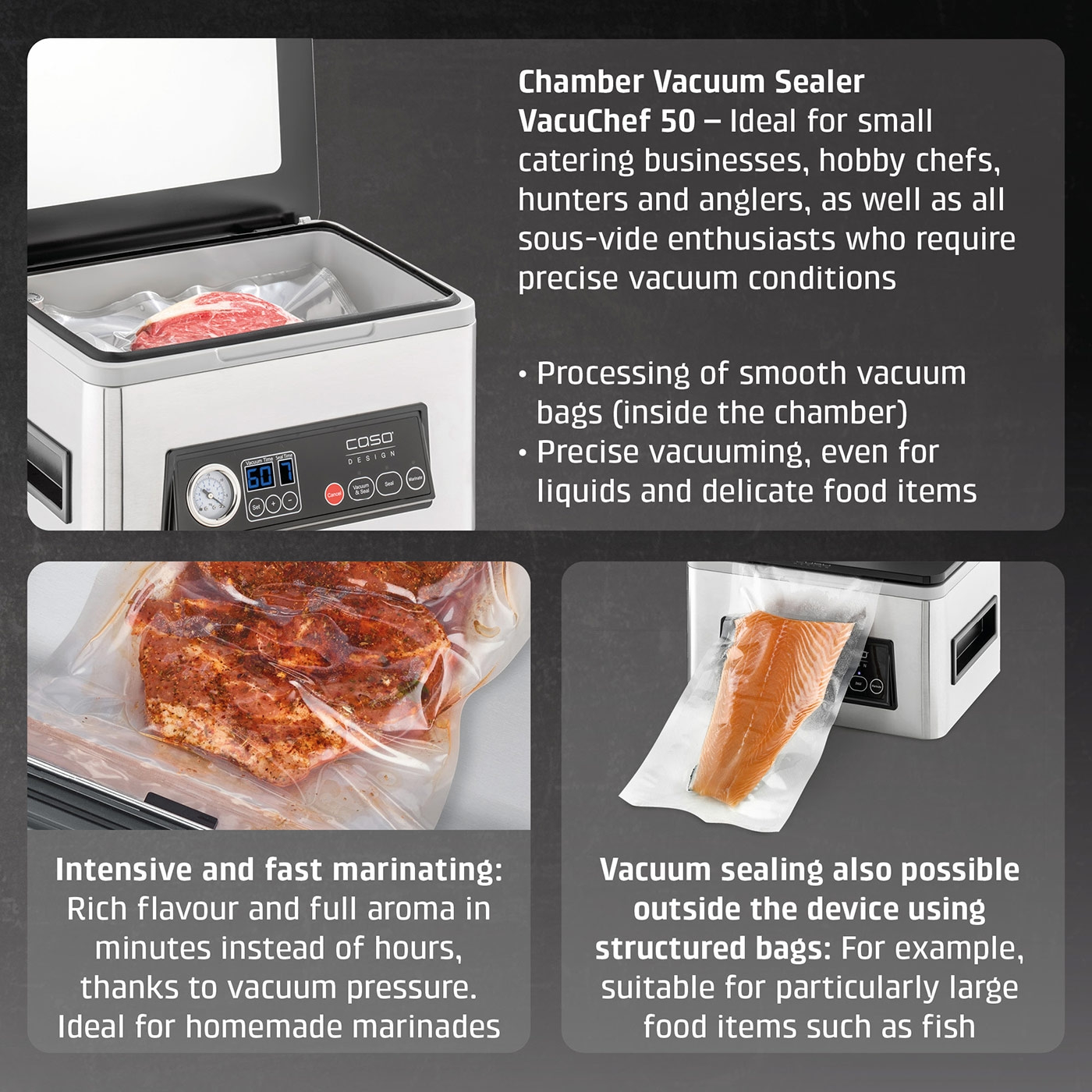 Vakuumierer VacuChef 50: Ideal für Gastronomie, Hobbyköche, Jäger, Angler und Sous-vide-Fans.
