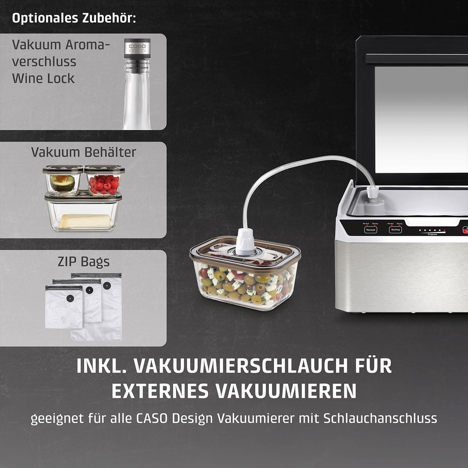 Vakuumierer mit Zubehör: Wine Lock, Behälter, ZIP Bags. Inkl. Vakuumierschlauch.